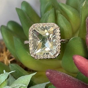 Solid 14K White Gold Fancy Cut Natural Aquamarine Diamond Halo Ring